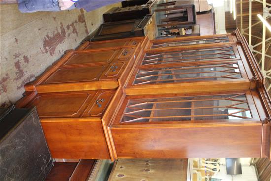 Modern yew veneered Georgian style breakfront library bookcase